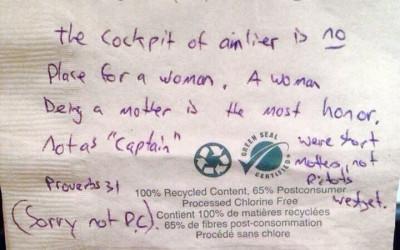 Um, You’re Not Going to Believe the Sexist Note This Passenger Left on the Cockpit Door