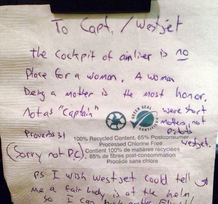 Um, You’re Not Going to Believe the Sexist Note This Passenger Left on the Cockpit Door